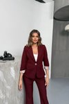 Bordo Blazer Beyaz Tek Düğme Kol Detaylı Ceket