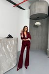Bordo Blazer Beyaz Tek Düğme Kol Detaylı Ceket