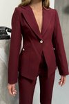 Bordo Düğme Detaylı İkili Takım