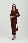 Bordo İkili Gold Düğmeli Takım