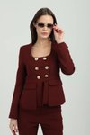 Bordo İkili Gold Düğmeli Takım