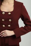 Bordo İkili Gold Düğmeli Takım