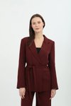 Bordo Kruvaze Bel Bağlamalı Ceket