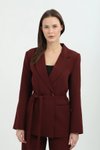 Bordo Kruvaze Bel Bağlamalı Ceket