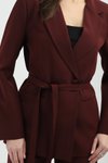 Bordo Kruvaze Bel Bağlamalı Ceket