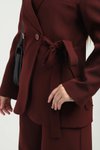 Bordo Kruvaze Çift Düğmeli Yandan Bağlamalı Takım