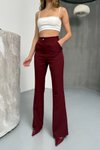 Bordo Yüksek Bel Geniş Paça Pantolon