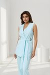 Double Buckled Belted Vest Trousers Set - Ice Blue