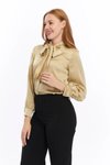 Düz Klasik Gold Fiyonklu Saten Gömlek