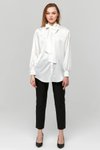 Ekru Saten Klasik Fiyonklu Gömlek