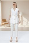 Ekru Tokalı Kuşaklı Yelek Pantolon İkili Takım