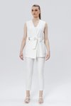 Ekru Tokalı Kuşaklı Yelek Pantolon İkili Takım