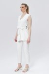 Ekru Tokalı Kuşaklı Yelek Pantolon İkili Takım