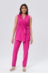Fuşya Tokalı Kuşaklı Yelek Pantolon Takım