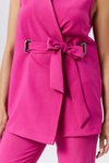 Fuşya Tokalı Kuşaklı Yelek Pantolon Takım