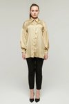 Gold Yakası Taşlı Saten Gömlek