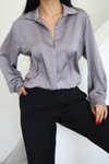 Gri Düz Klasik Saten Yakalı Gömlek