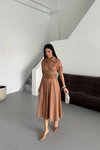 Kahverengi Midi Yarım Kol Kemerli Lucy Elbise