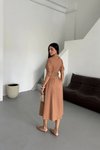 Kahverengi Midi Yarım Kol Kemerli Lucy Elbise