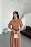 Kahverengi Midi Yarım Kol Kemerli Lucy Elbise
