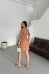 Kahverengi Mini Lucy Kemerli Yarım Kol Elbise