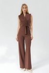 Striped Belted Jumpsuit - Brown