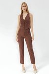 Ankle-Length High-Waist Striped Pants - Brown