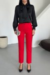 Kırmızı Bilek Boy Dar Paça Havuç Pantolon