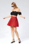 Mini Striped Pleated Skirt - Red
