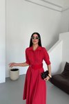 Kırmızı Midi Yarım Kol Kemerli Lucy Elbise