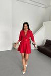 Kırmızı Mini Yarım Kol Kemerli Elbise