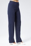 Lacivert Çizgili Bol Paça Kumaş Pantolon