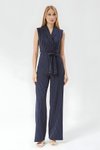 Striped Belted Jumpsuit - Navy Blue