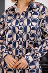 Lacivert Dijital Baskı Desenli Saten Gömlek