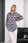 Lacivert Dijital Baskı Desenli Saten Gömlek