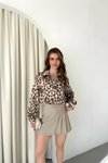 Leopar Desenli Saten Gömlek
