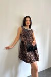 Leopar Mini Belden Oturtmalı Taş Kolyeli Elbise