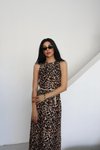 Leopar Uzun Bağcıklı Elbise