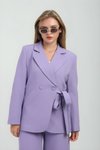 Lila Oversize Kruvaze Düğmeli Bağlamalı Ceket