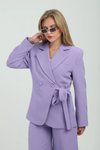 Lila Oversize Kruvaze Düğmeli Bağlamalı Ceket
