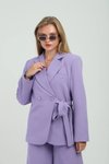 Lila Oversize Kruvaze Düğmeli Bağlamalı Ceket
