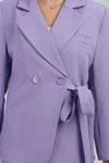 Lila Oversize Kruvaze Düğmeli Bağlamalı Ceket