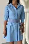 Mavi Lucy Mini Yarım Kol Kemerli Elbise