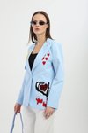 Mavi Nakışlı Blazer Ceket