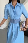 Mavi Yarım Kol Midi Lucy Kemerli Elbise