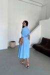 Mavi Yarım Kol Midi Lucy Kemerli Elbise