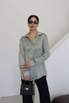 Mint Düz Klasik Saten Yakalı Gömlek