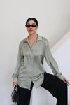 Mint Düz Klasik Saten Yakalı Gömlek