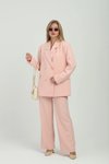 Pudra Kruvaze Düğme Detaylı İkili Takım
