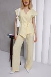 Sarı Kruvaze Bağlamalı Bol Paça Takım